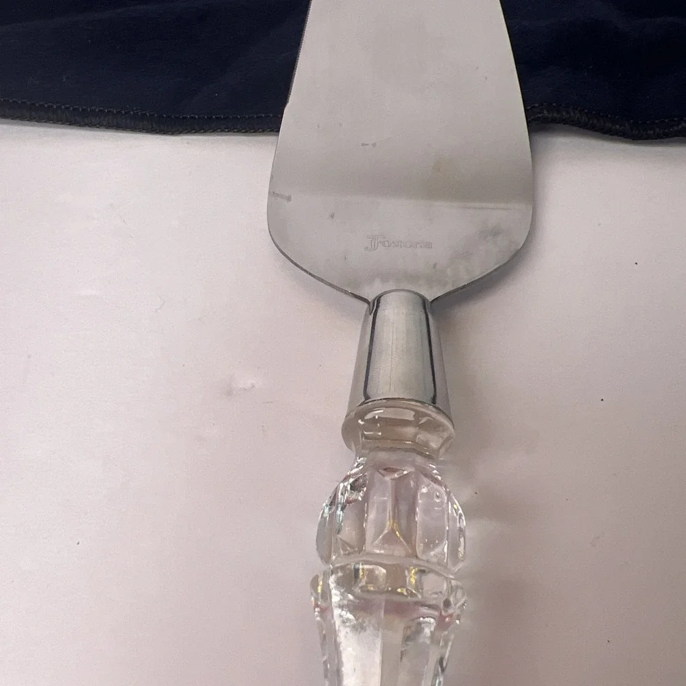 Vintage Fostoria No 50052 Lead Crystal Stainless Steel Cake Server Made in USA